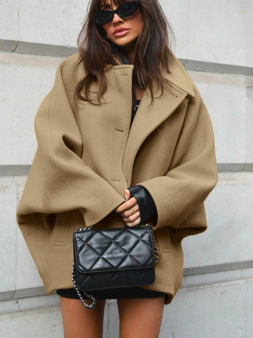 Zara Autumn Brown Wool Batwing Sleeve Coat Commute